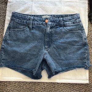 Denim Frayed Hem Blue Women's Shorts